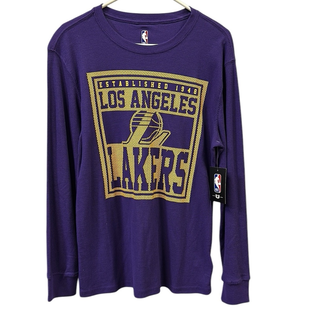 NBA LA Lakers Purple Yellow Thermal Long Sleeve Basketball Team Shirt Mens S